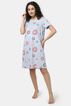 Rosaline Sugar Rush Knit Cotton Knee Length Nightdress - Harbor Blue — thumbnail 4